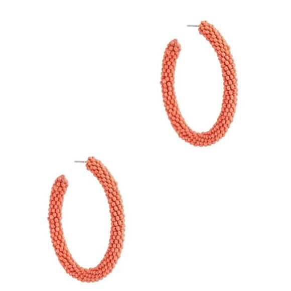 Sachin & Babi Designer Pink and Clear Glass Beaded Large Hoops 2.5" - Picture 12 of 12